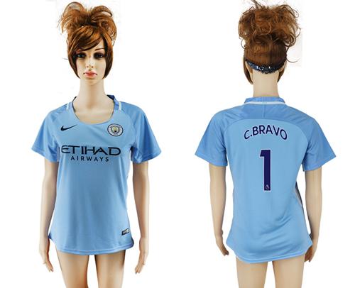 Women's Manchester City #1 C.Bravo Home Soccer Club Jersey